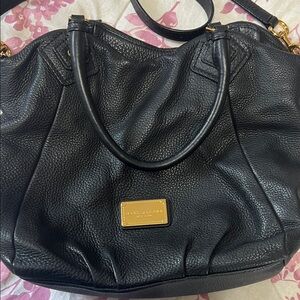 Marc Jacobs Black Leather Shoulder Bag with Gold Accents
